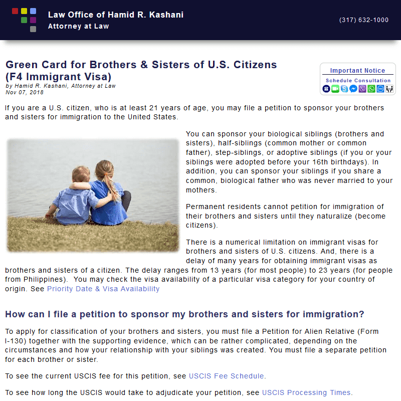 Green Card for Brothers and Sisters of U.S. Citizens (F4 Visa)