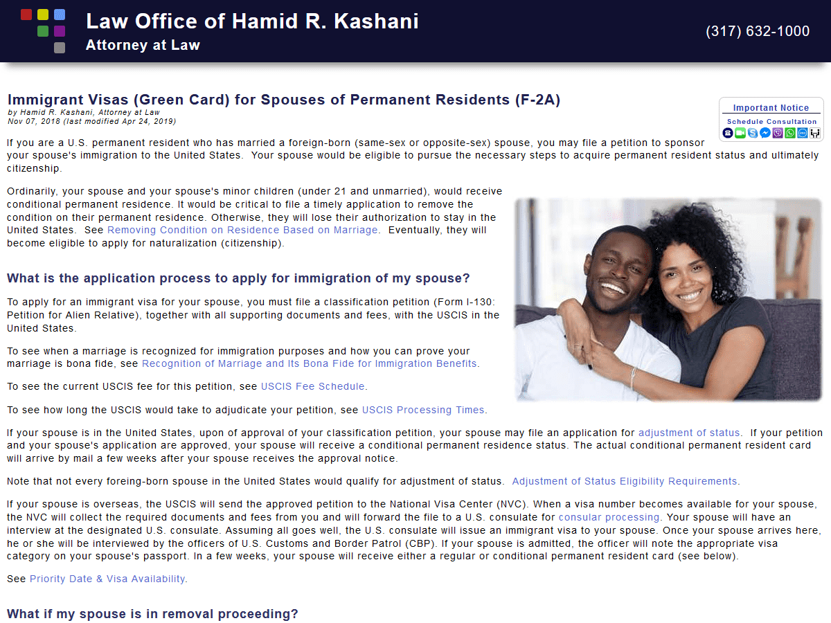 Immigrant Visas (Green Card) for Spouses of Permanent Residents (F-2A)