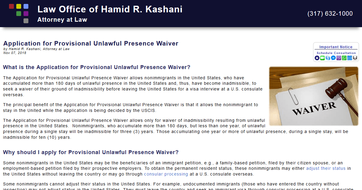 Application for Provisional Unlawful Presence Waiver