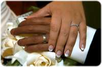 Hands of husband and wife with wedding rings