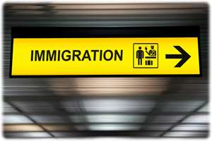 An airport immigration sign, symbolizing immigration to the United States.